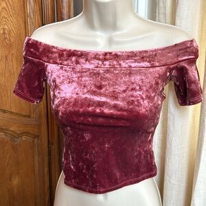 Forever 21 Pink Velvet Off The Shoulder Crop Top